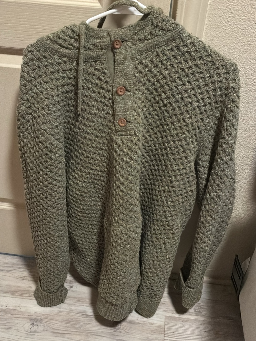 Olive Waffle-Knit Henley Sweater for Men